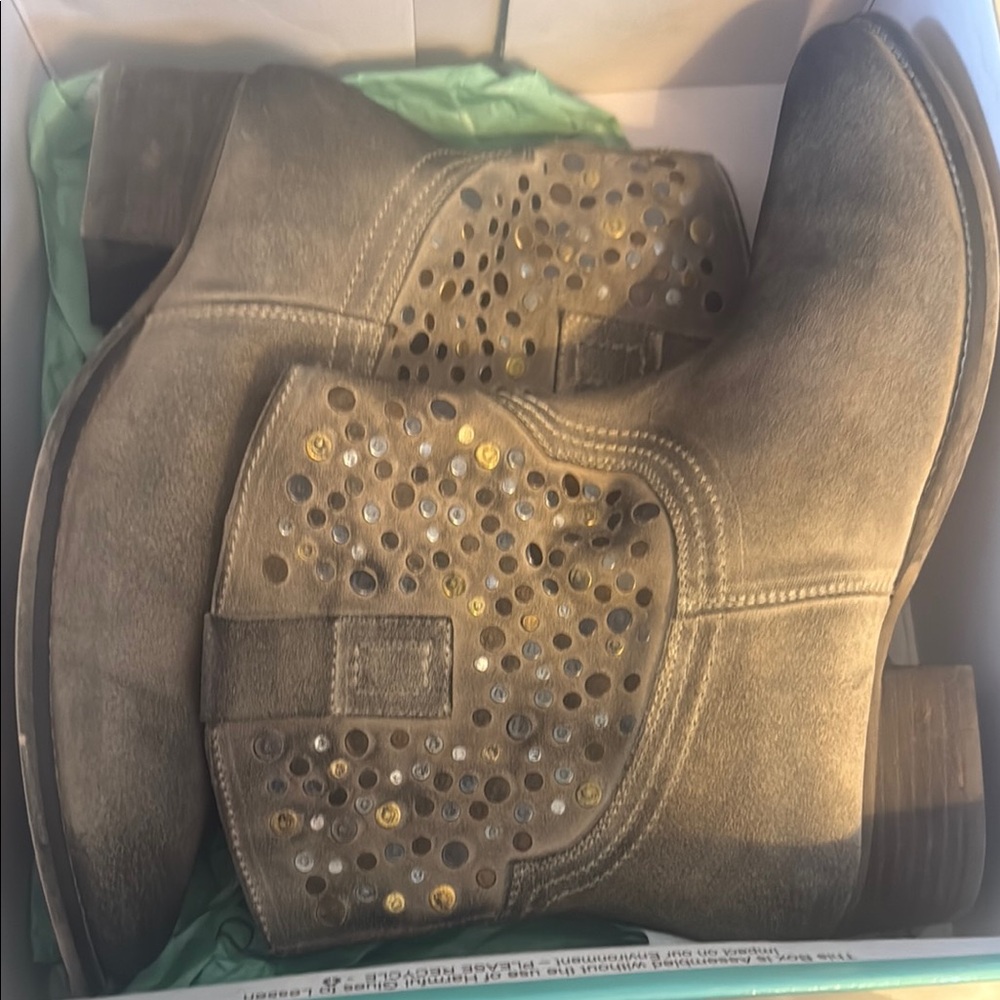 Studded Ankle Boots in Taupe